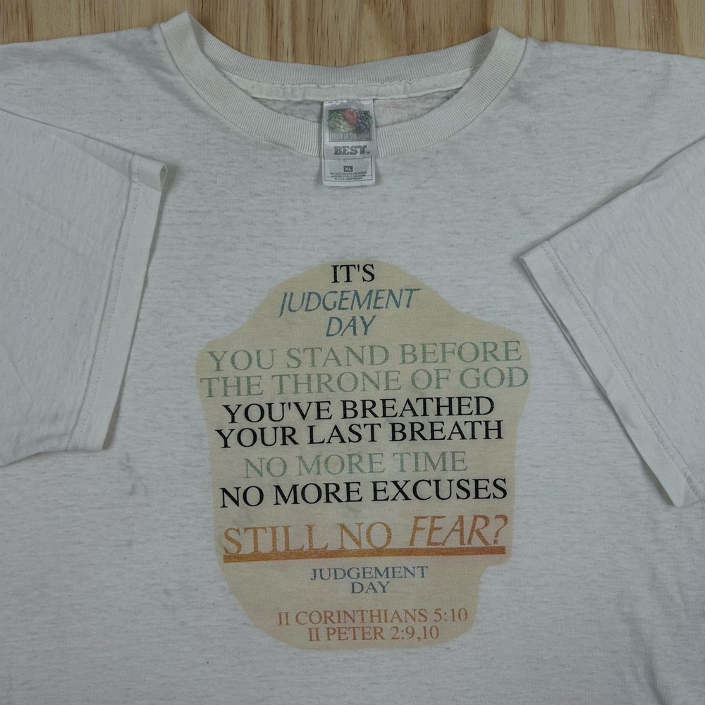 Vintage Y2K Jesus Judgement Day Graphic T-shirt XL Thin White Short Sleeve‎